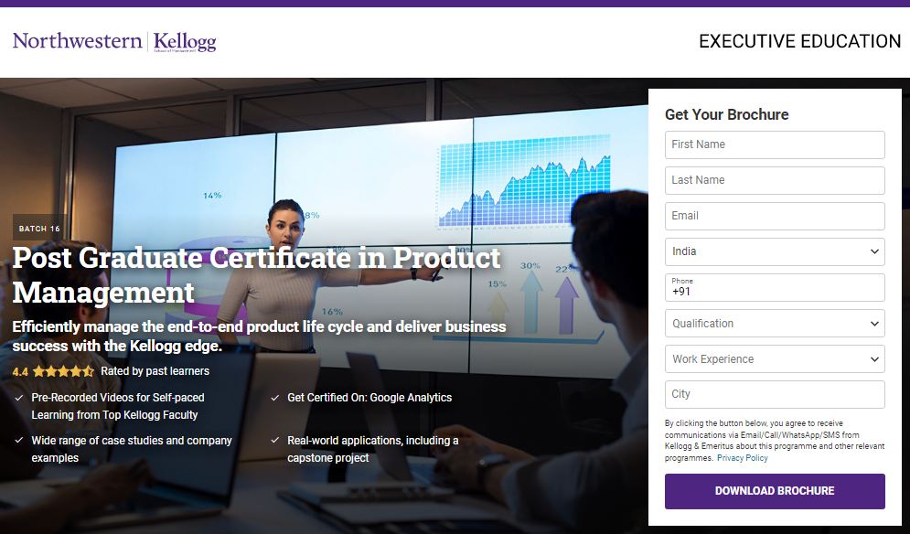 Northwestern Kellogg's Post Graduate Certificate in Product Management